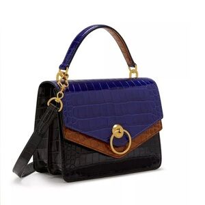 Elegant Blue and Brown Croc-Embossed Mulberry Bag